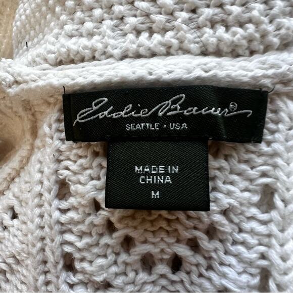 Women’s M Linen/Cotton White Lace Knit Cardigan Cottagecore Crochet Eddie Bauer - Picture 8 of 9